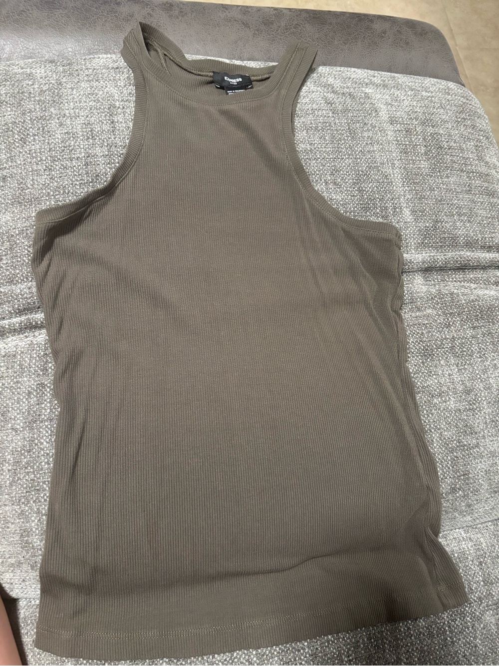 Express Fitted Olive Ribbed High-Neck Tank